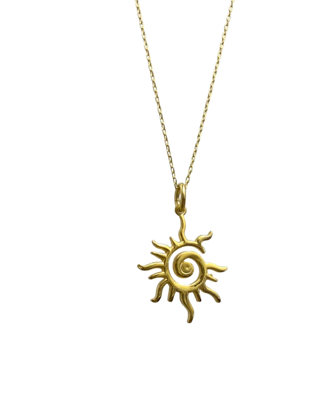 Zincirli Spiral Güneş Kolye - Gold / 925 Ayar Gümüş