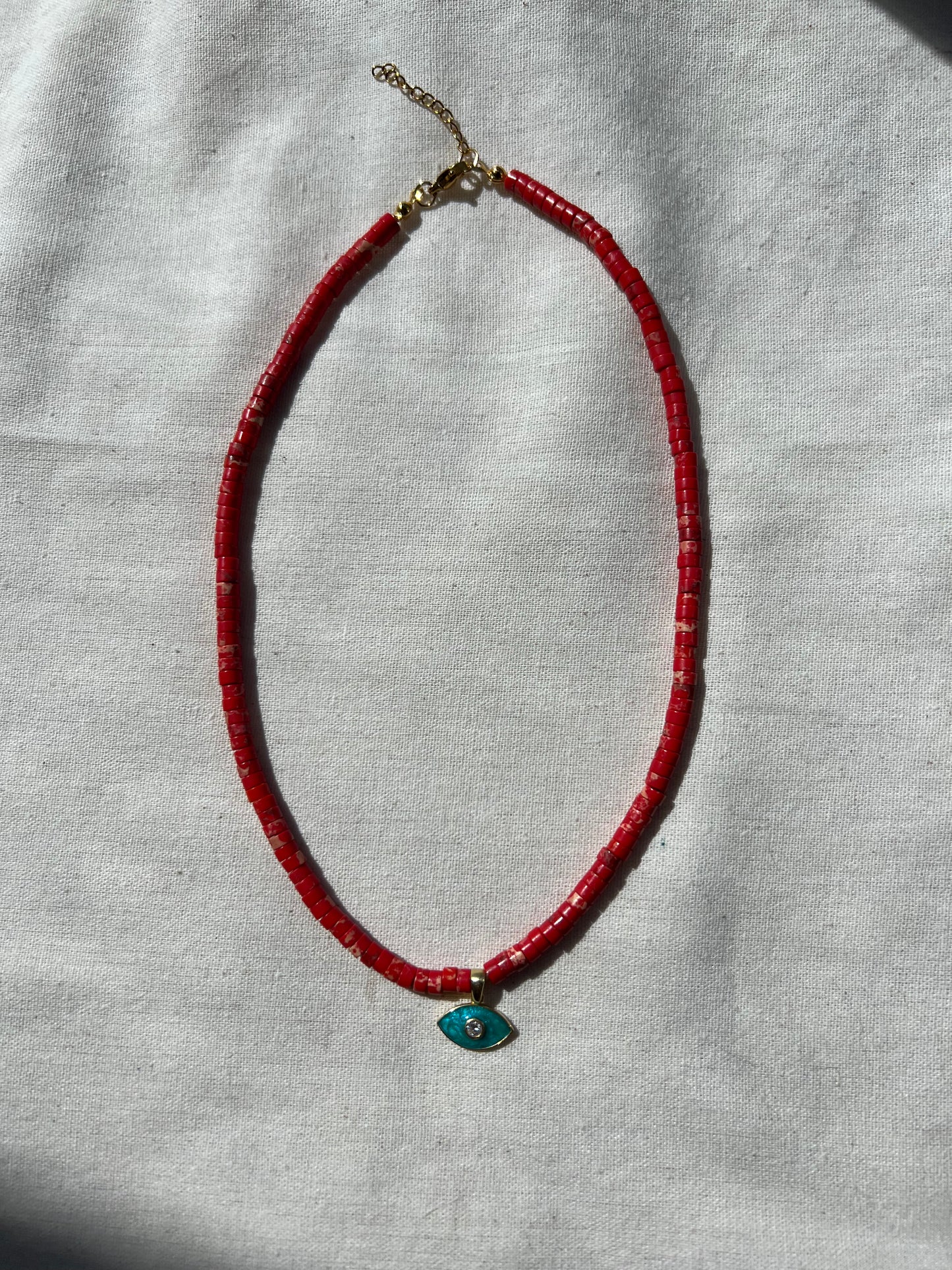 Mavi Göz Detaylı Kırmızı Varasit Kolye / 925 Ayar Gümüş