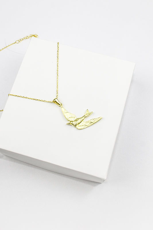 Zincirli Kırlangıç Kolye - Gold / 925 Ayar Gümüş