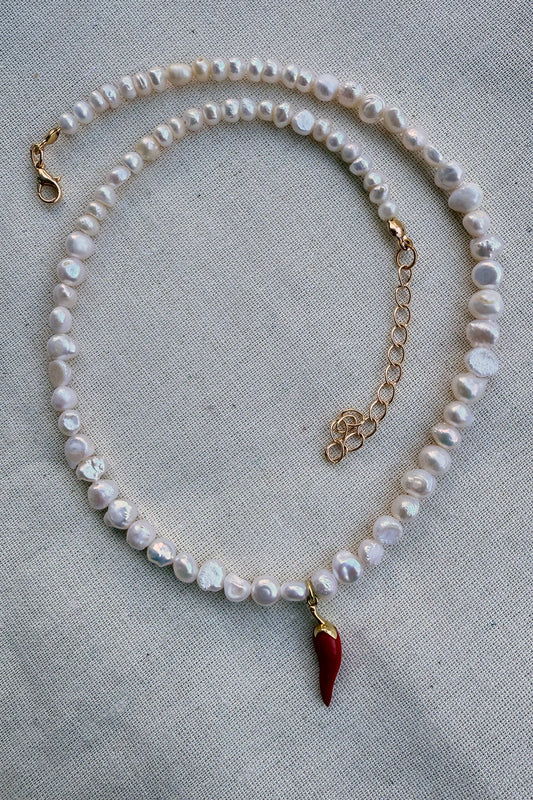 Biber Detaylı Mini İnci Kolye / 925 Ayar Gümüş - The Leia