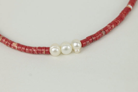 İnci Detaylı Kırmızı Varasit Kolye - The Leia