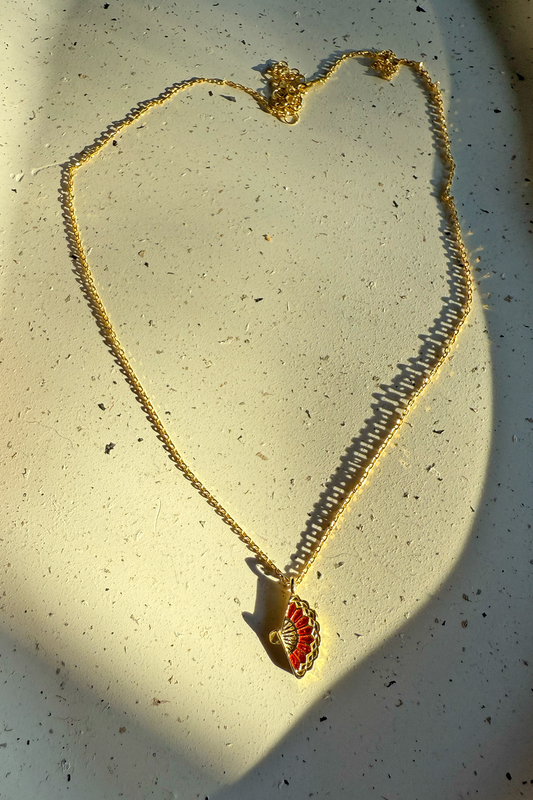 Zincirli Yelpaze Kolye- Gold / 925 Ayar Gümüş