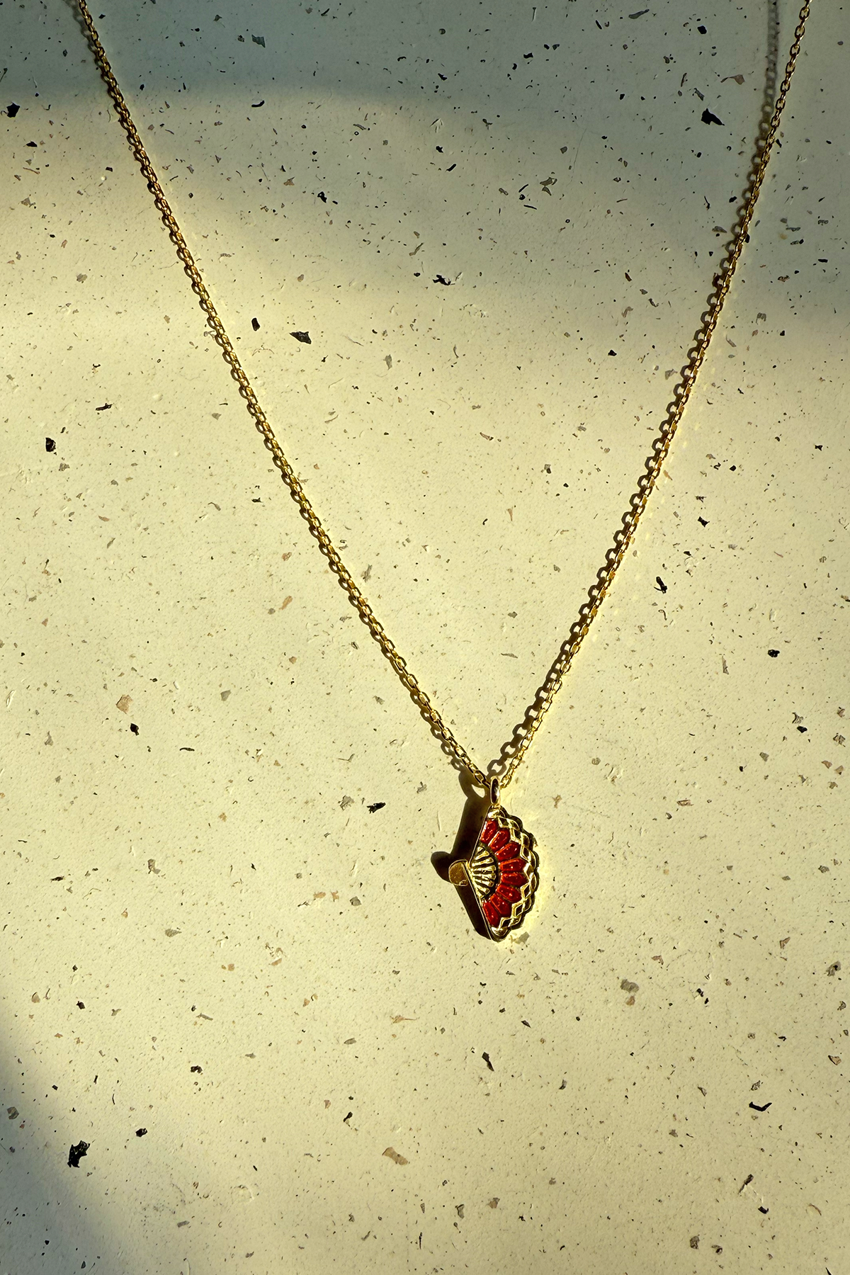 Zincirli Yelpaze Kolye- Gold / 925 Ayar Gümüş