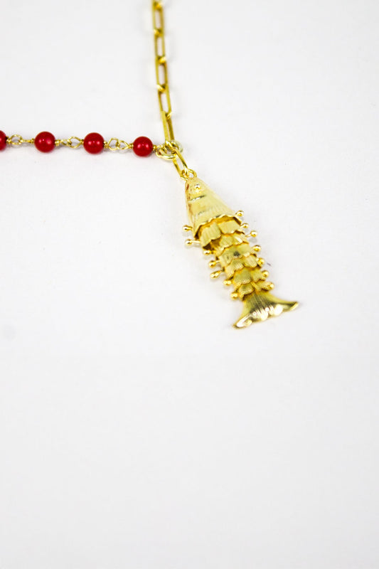 Mercan Ve Zincirli Balık Kolye / 925 Ayar Gümüş - The Leia