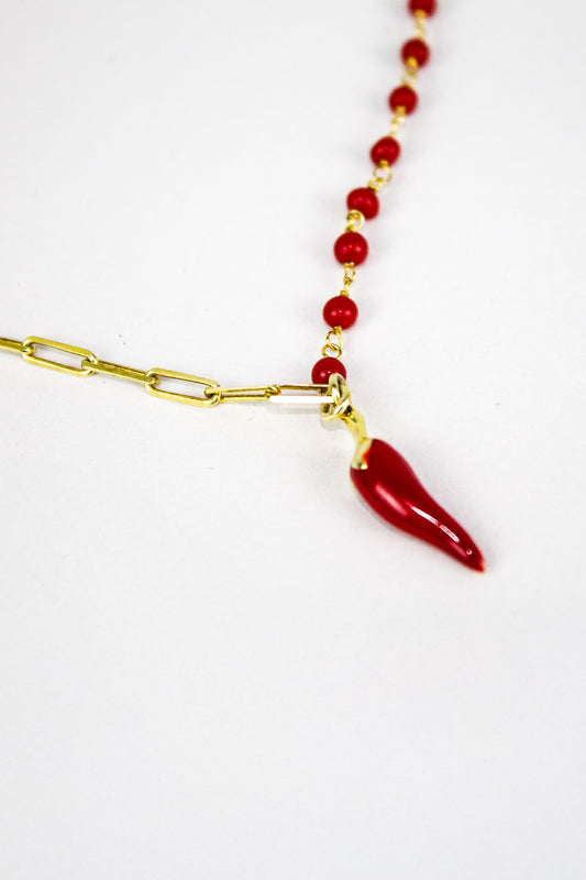 Mercan Ve Zincirli Biber Kolye / 925 Ayar Gümüş - The Leia