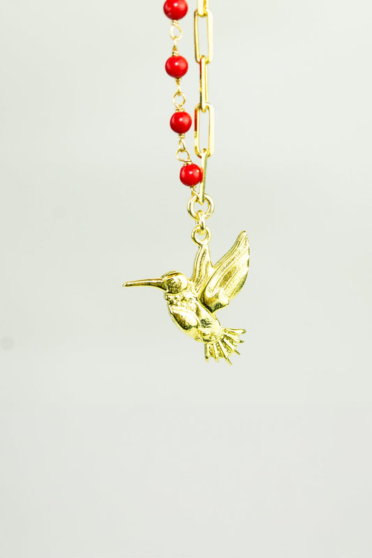 Mercan Ve Zincirli Hummingbird Kolye / 925 Ayar Gümüş - The Leia