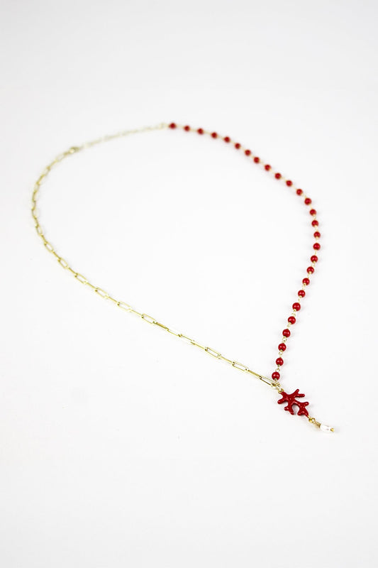 Mercan Ve Zincirli İnci Detaylı Kolye / 925 Ayar Gümüş - The Leia