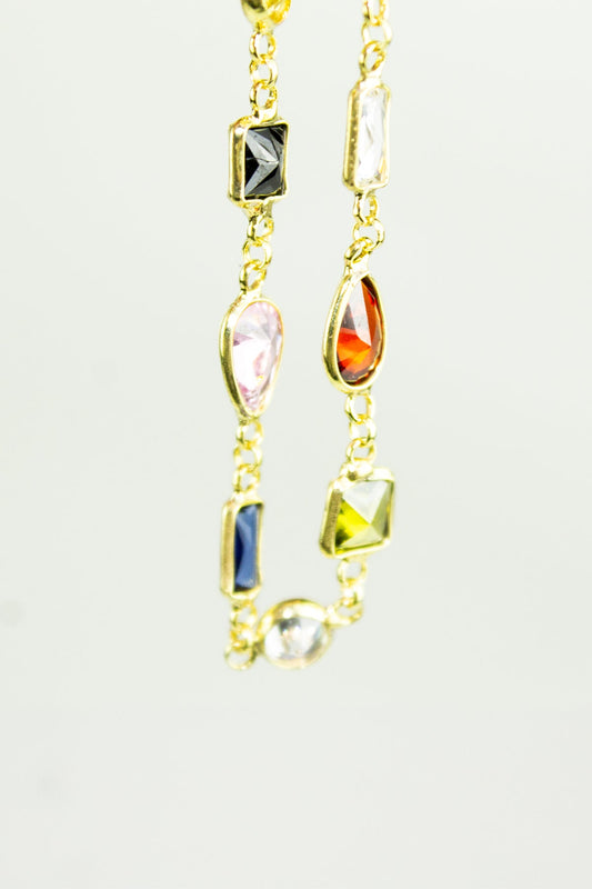 Renkli Asimetrik Bileklik - Gold / 925 Ayar Gümüş - The Leia