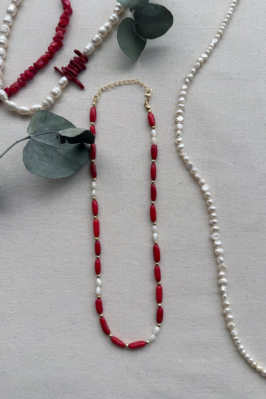 Sedef Detaylı Mercan Kolye / 925 Ayar Gümüş - The Leia