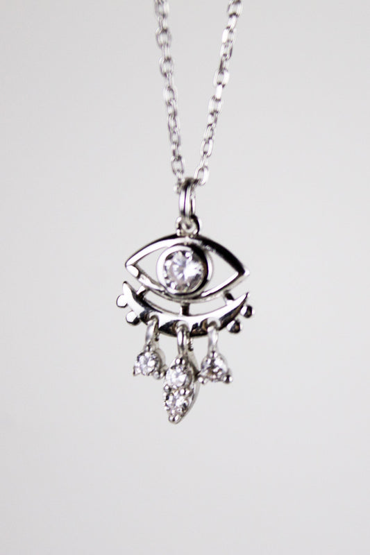 Taşlı Detaylı Göz Kolye / 925 Ayar Gümüş - The Leia
