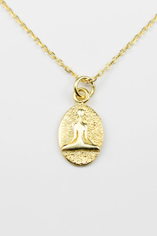 Zincirli Plaka Yoga Kolye- Gold / 925 Ayar Gümüş