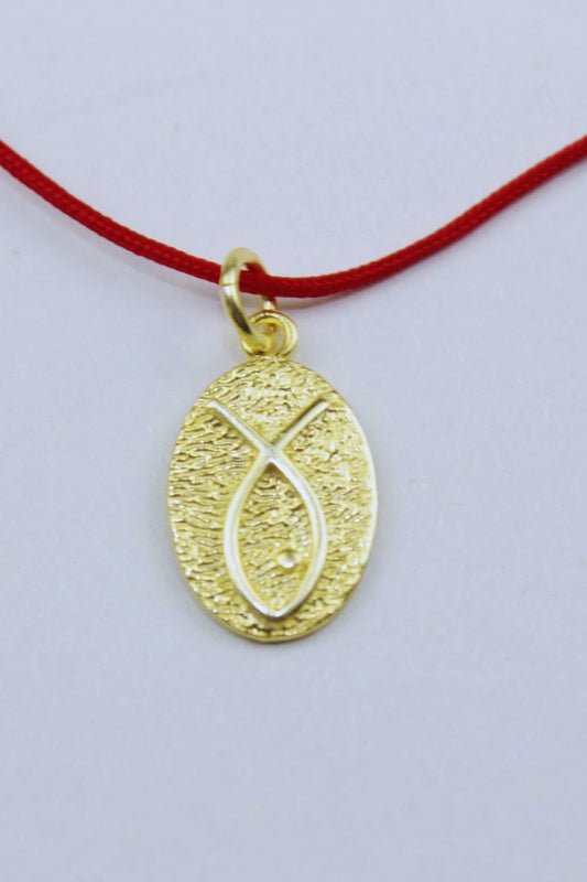 Kırmızı İpli Plaka Balık Kolye / 925 Ayar Gümüş
