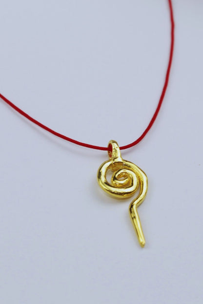 Kırmızı İpli Vintage Spiral Kolye / 925 Ayar Gümüş