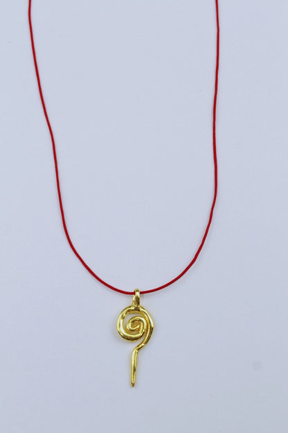 Kırmızı İpli Vintage Spiral Kolye / 925 Ayar Gümüş