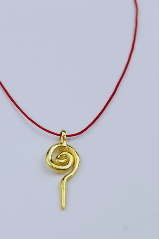 Kırmızı İpli Vintage Spiral Kolye / 925 Ayar Gümüş