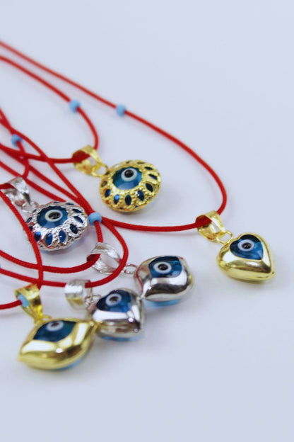 Kırmızı İpli Vintage Nazar Boncuğu Kolye / 925 Ayar Gümüş