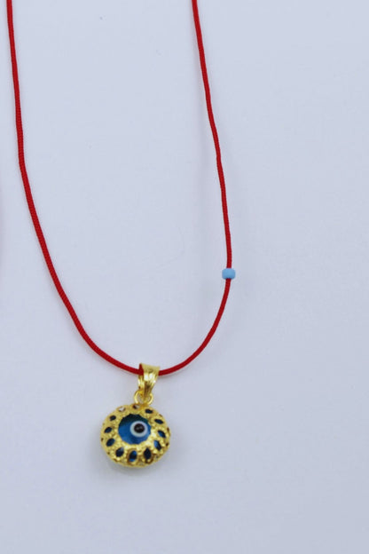 Kırmızı İpli Vintage Nazar Boncuğu Kolye / 925 Ayar Gümüş