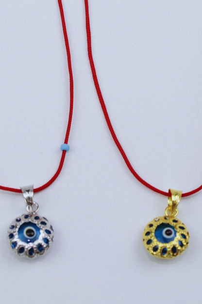 Kırmızı İpli Vintage Nazar Boncuğu Kolye / 925 Ayar Gümüş