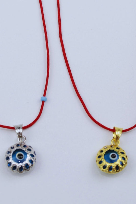 Kırmızı İpli Vintage Nazar Boncuğu Kolye / 925 Ayar Gümüş