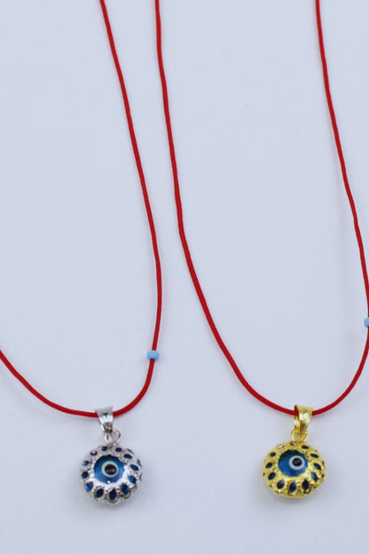 Kırmızı İpli Vintage Nazar Boncuğu Kolye / 925 Ayar Gümüş
