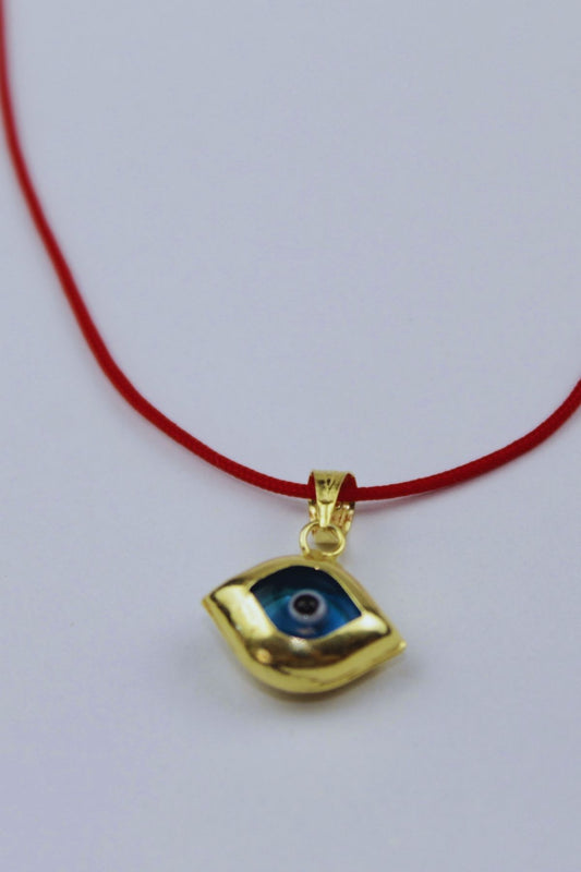 Kırmızı İpli Vintage Yuvarlak Göz Nazar Boncuğu Kolye / 925 Ayar Gümüş