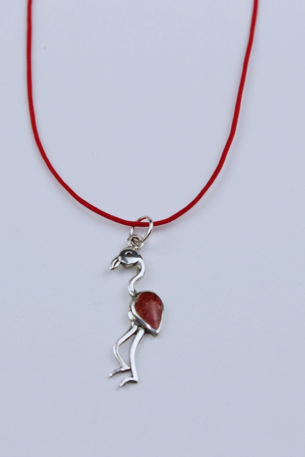 Kırmızı İpli Leylek Kolye / 925 Ayar Gümüş