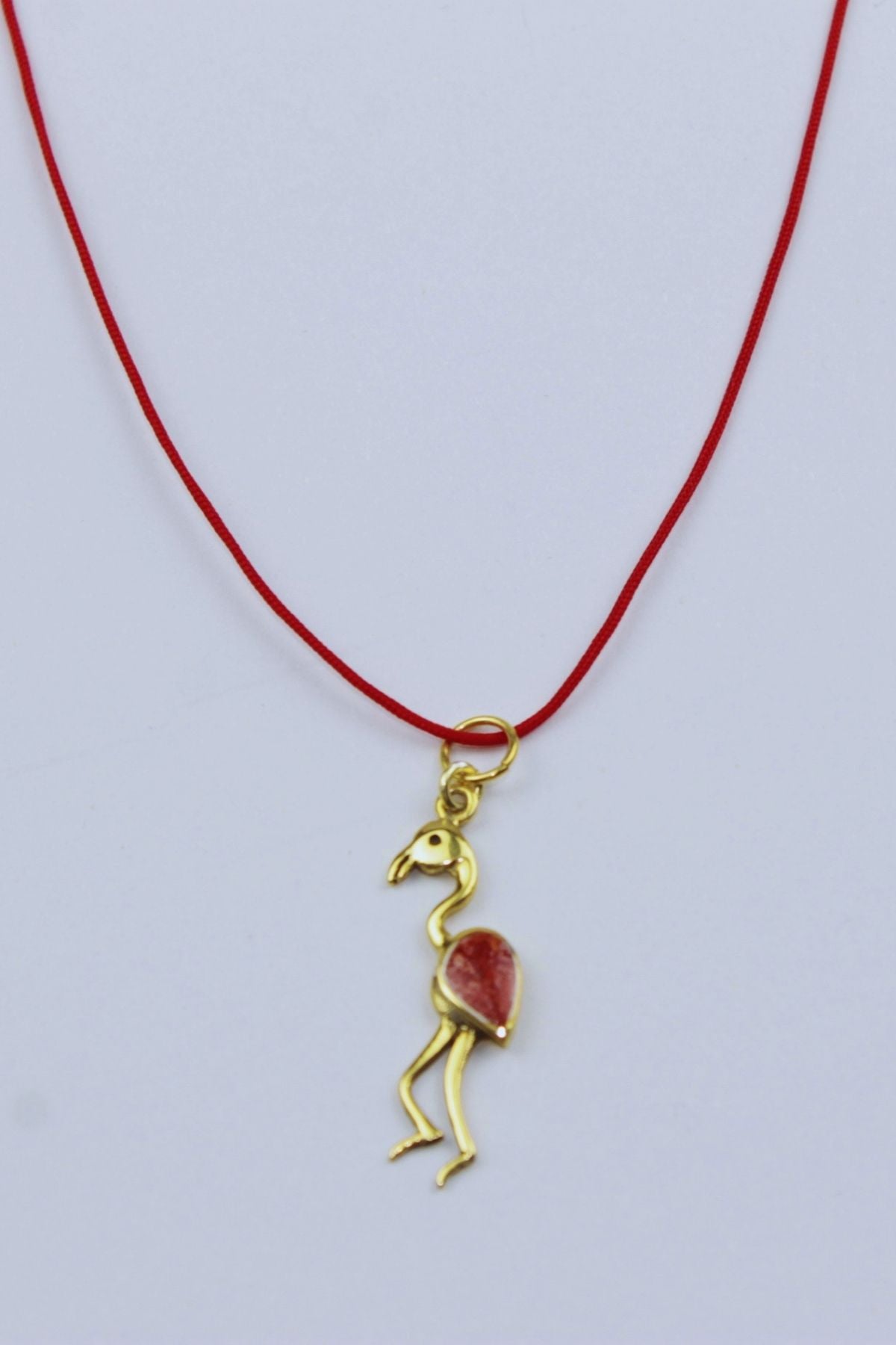 Kırmızı İpli Leylek Kolye / 925 Ayar Gümüş