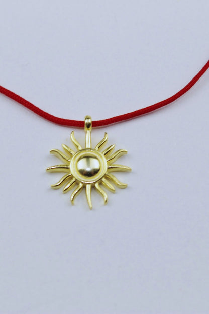Kırmızı İpli Mini Güneş Kolye / 925 Ayar Gümüş