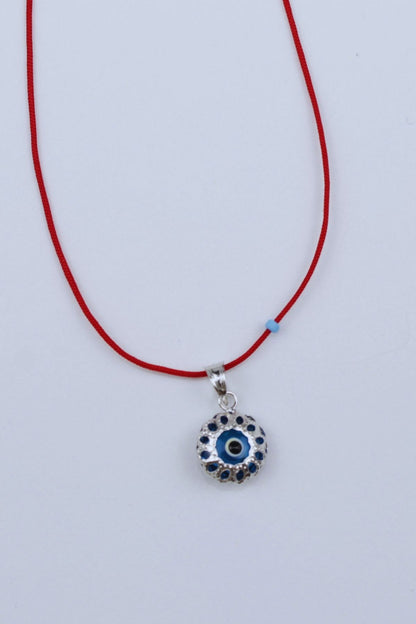 Kırmızı İpli Vintage Nazar Boncuğu Kolye / 925 Ayar Gümüş