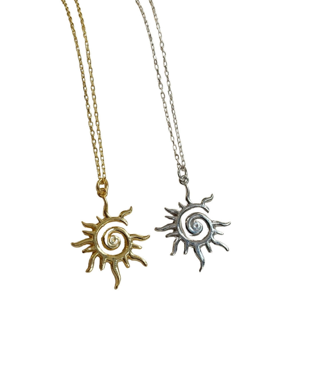 Zincirli Spiral Güneş Kolye - Gold / 925 Ayar Gümüş