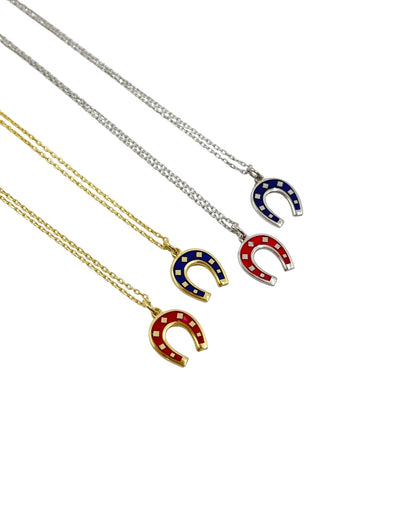 Zincirli Mineli At Nalı Kolye- Gold / 925 Ayar Gümüş
