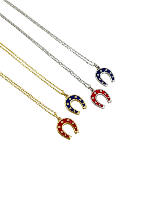 Zincirli Mineli At Nalı Kolye- Gold / 925 Ayar Gümüş