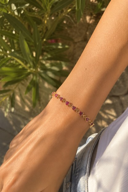 Pembe Taşlı Kalp Bileklik / 925 Ayar Gümüş