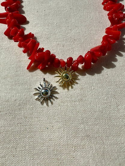 Mini Güneş Detaylı Mercan Kolye / 925 Ayar Gümüş