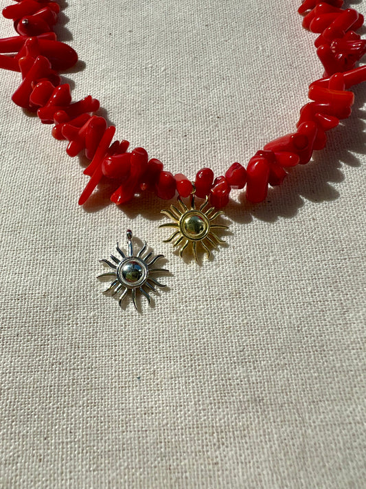 Mini Güneş Detaylı Mercan Kolye / 925 Ayar Gümüş