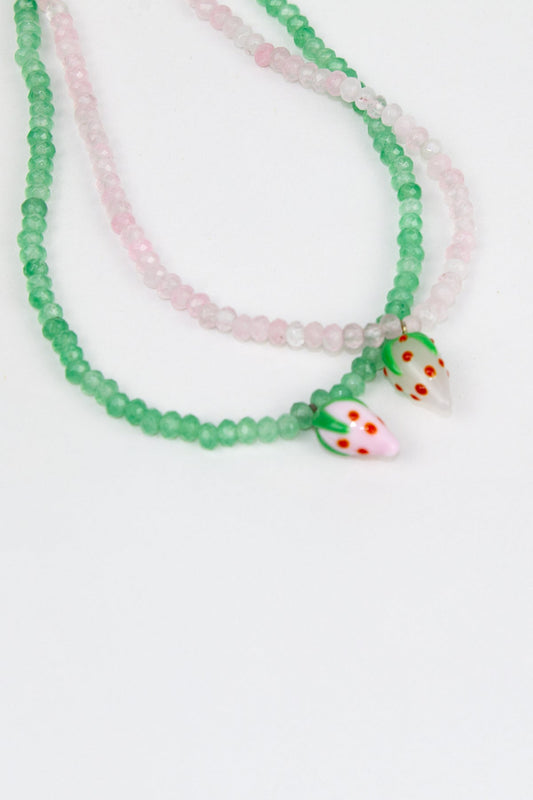 Çilek Murano Pembe Doğal Taş Kolye - The Leia