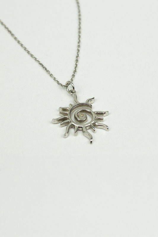 Gümüş Zincirli Silver Spiral Güneş Kolye / 925 Ayar Gümüş - The Leia