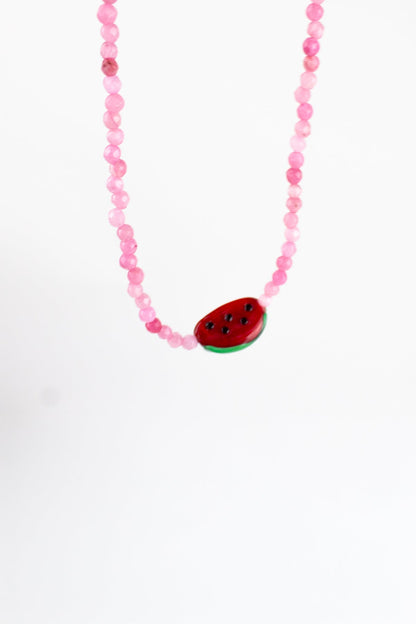 Karpuz Murano Pembe Doğal Taş Kolye - The Leia