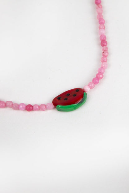 Karpuz Murano Pembe Doğal Taş Kolye - The Leia