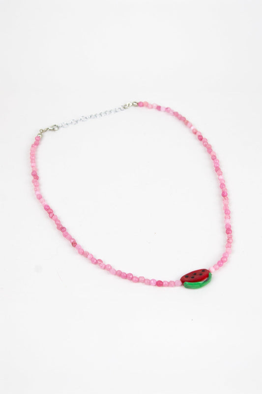 Karpuz Murano Pembe Doğal Taş Kolye - The Leia