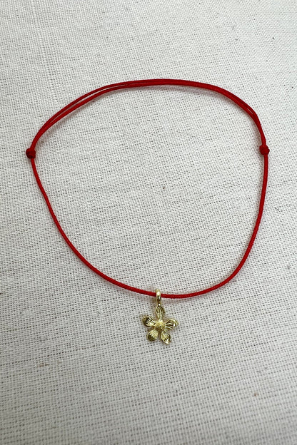 Kırmızı İpli Mini Çiçek Bileklik / 925 Ayar Gümüş - The Leia