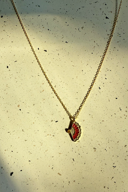 Zincirli Yelpaze Kolye- Gold / 925 Ayar Gümüş