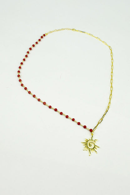 Mercan Ve Zincirli Spiral Güneş Kolye - Gold / 925 Ayar Gümüş - The Leia