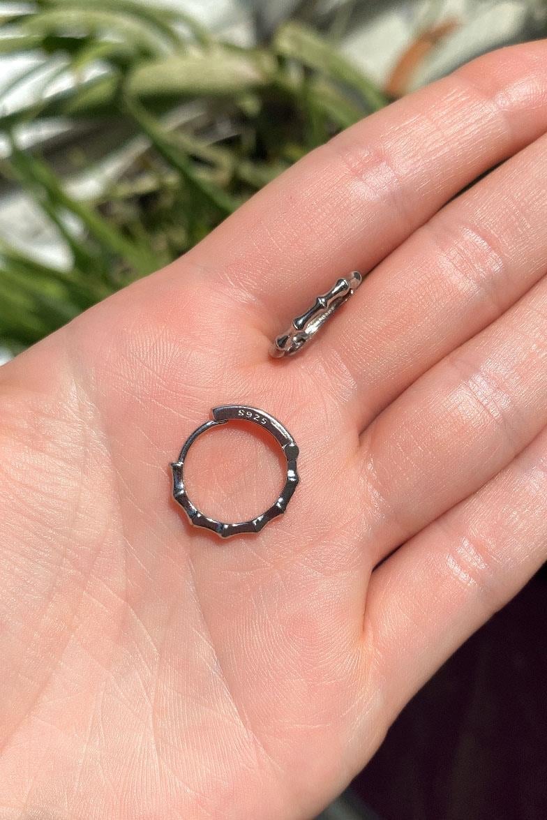 Vintage Kemik Halka Gümüş Küpe | 925 Ayar Gümüş